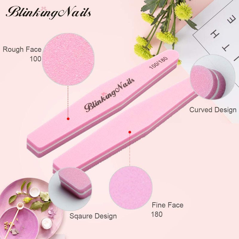 BlinkingNails Sponge Nail File and Buffers for Nail Art Care Double Sides Design 100/180 Grit Nail Buffer Professional Manicure Nail Tools Color Pink Pack of 10pcs - Image 3